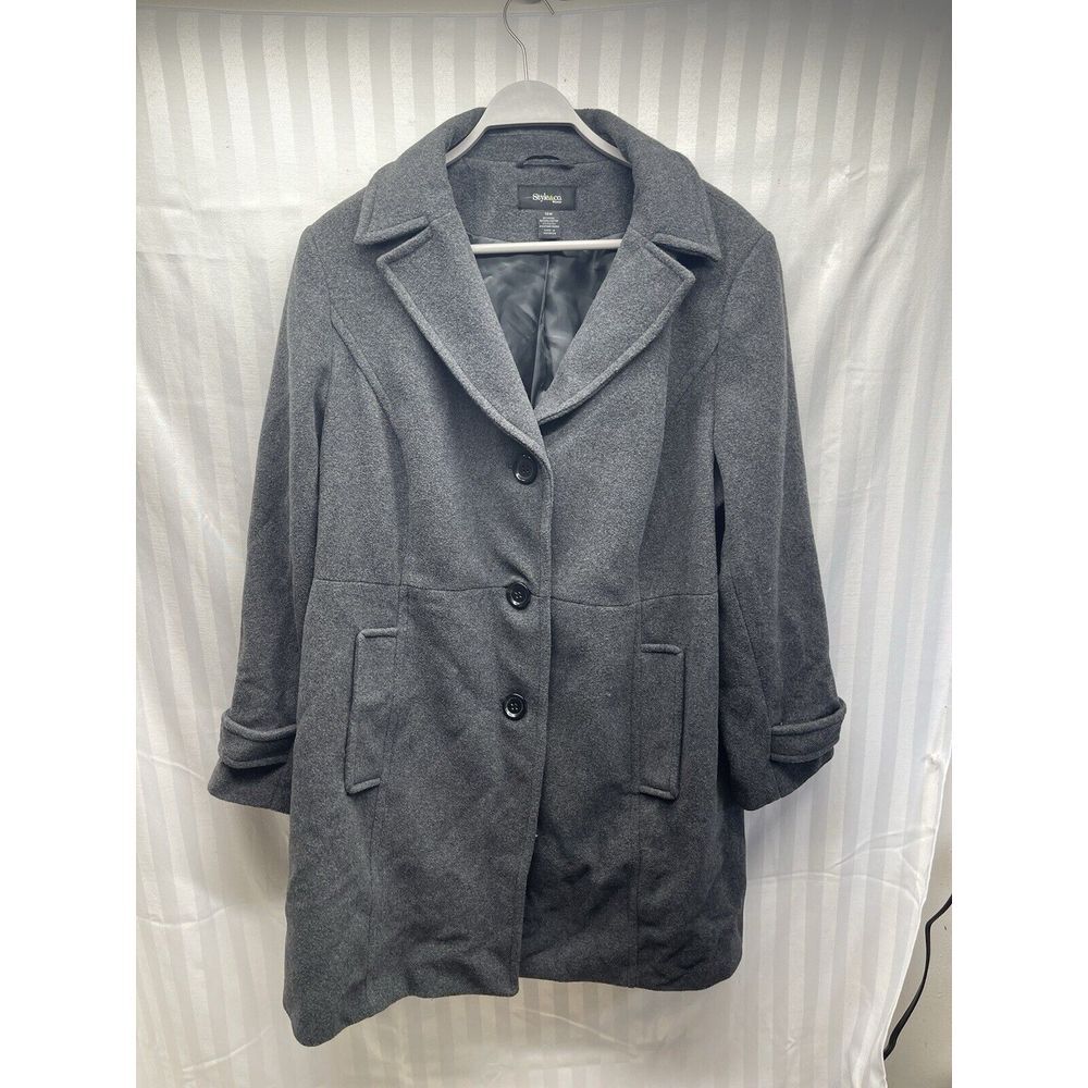 Style & Co Womens Wool Blend Coat‎ Jacket Long Button Up Size 18W Pockets Gray